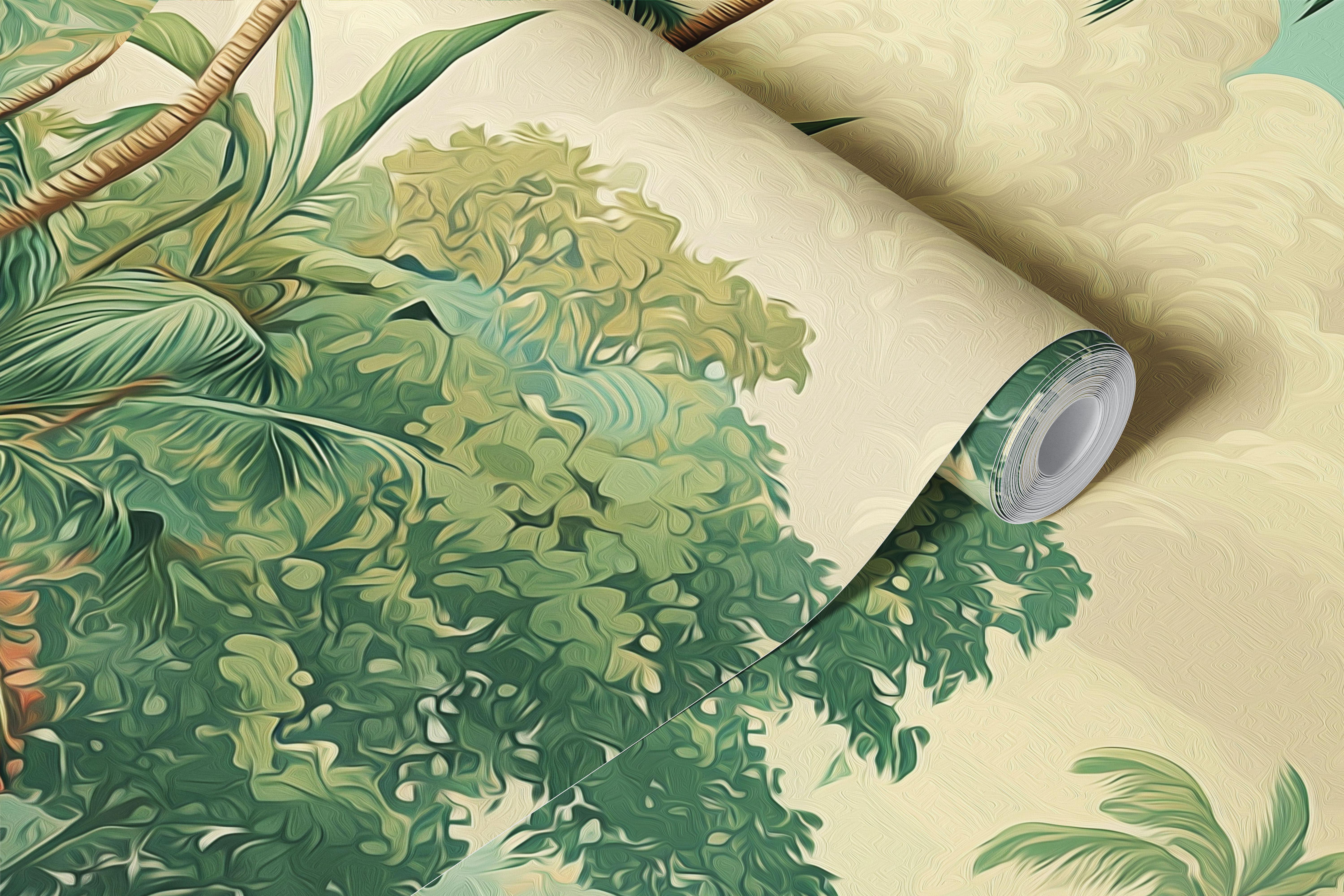 Tropical jungle wallpaper in a styled room