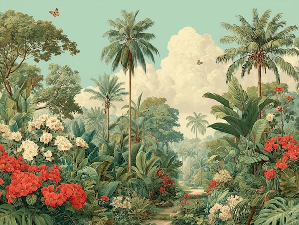 Tropical Oasis With Butterflies