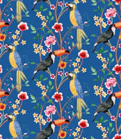 Tropical chinoiserie garden - cobalt wallpaper