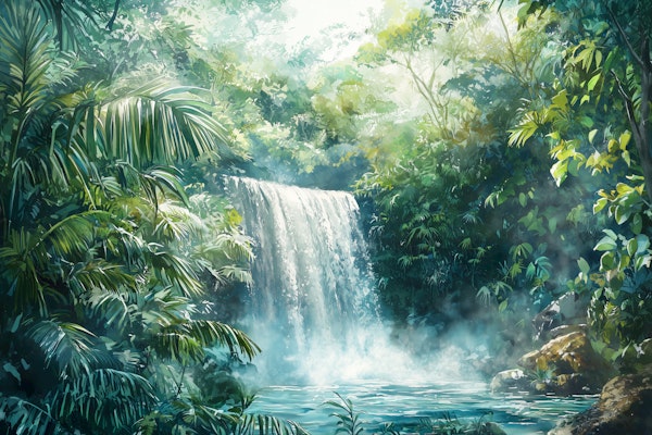 Lush Rainforest Waterfall
