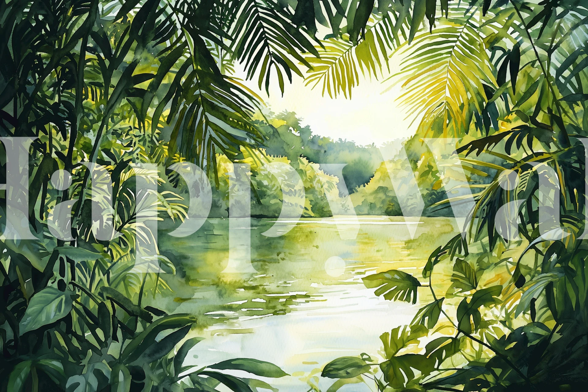 Lush Green Jungle Waterscape tapetit