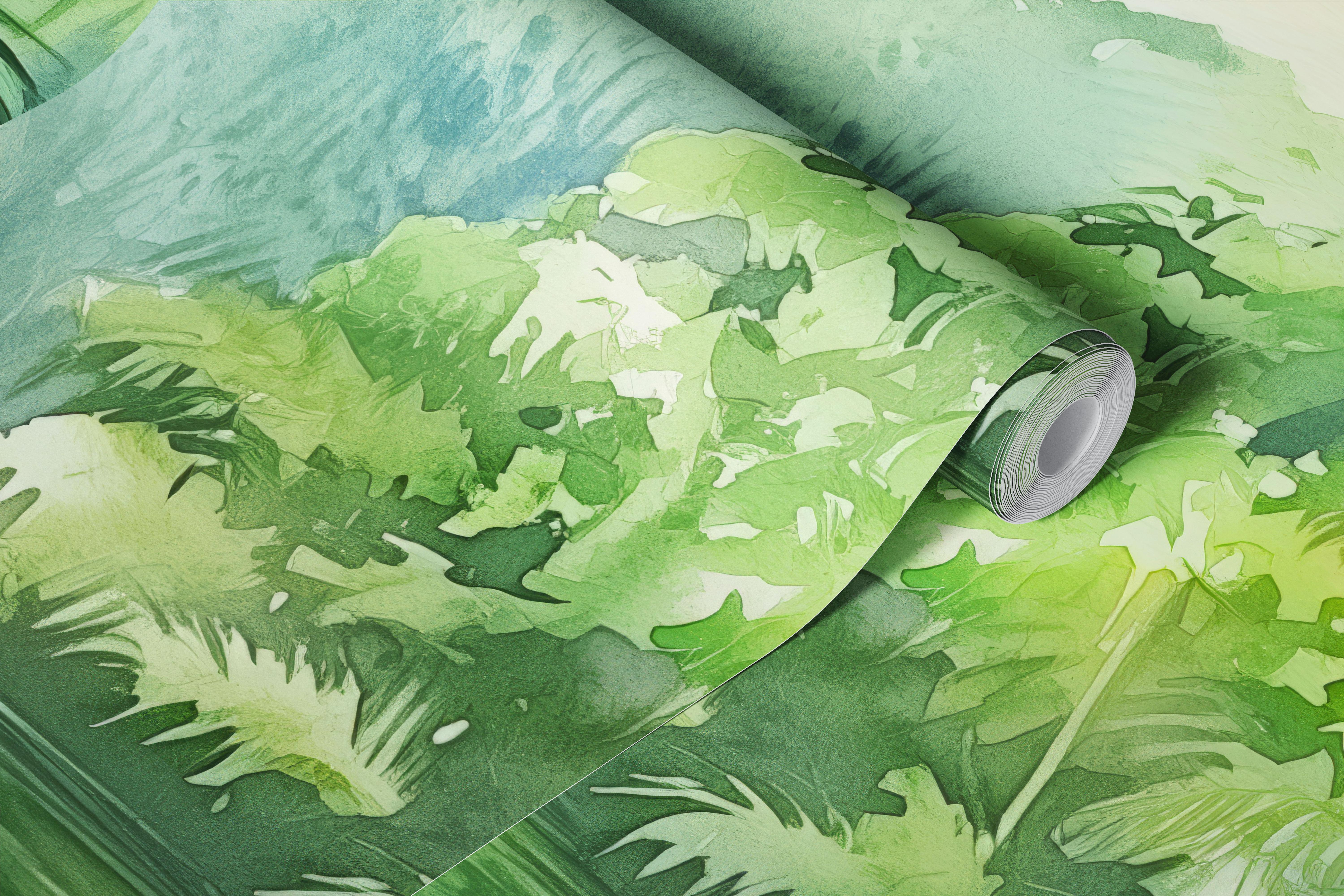 Lush rainforest river scene wallpaper in a room