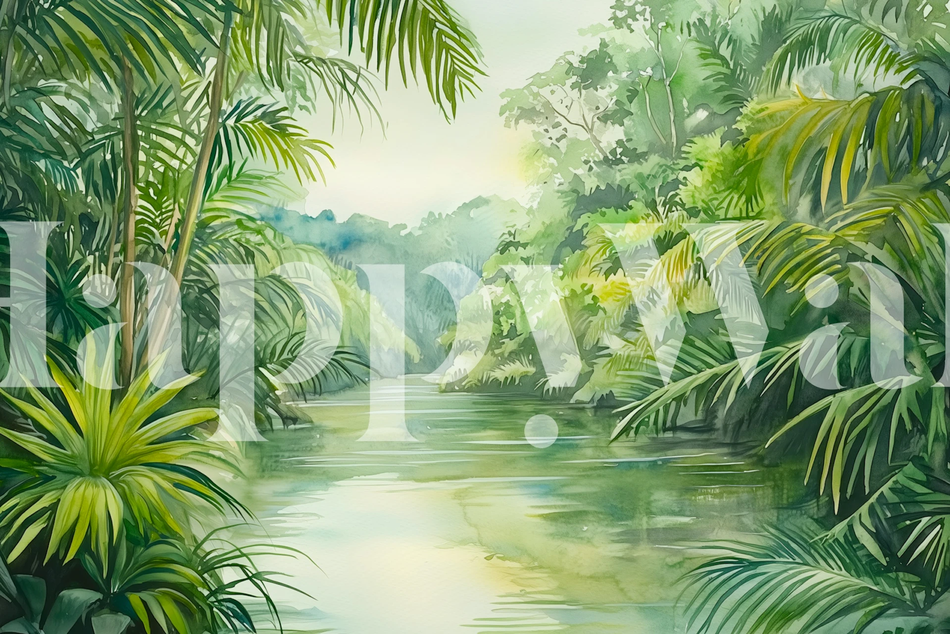 Lush Rainforest River Scene tapet