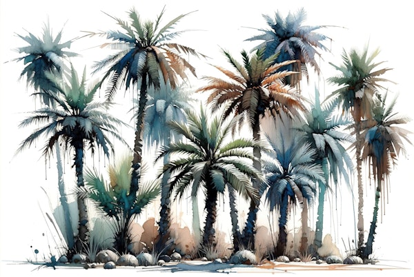 Watercolor Palm Tree Oasis