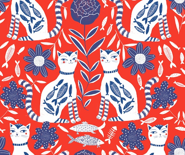 folk art cats flowers + fish