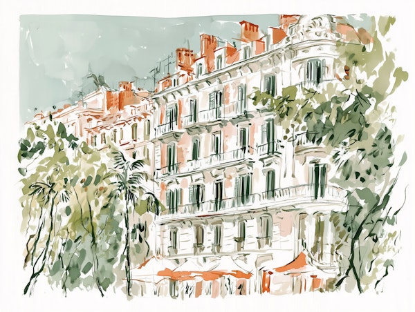 Spain Balcony Facade Watercolor