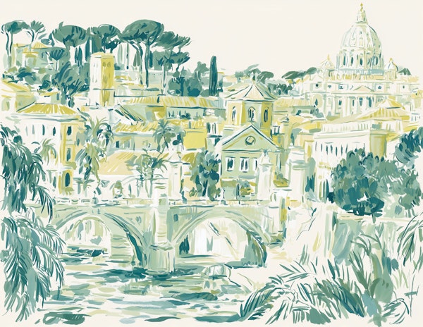 Rome Cityscape Watercolor