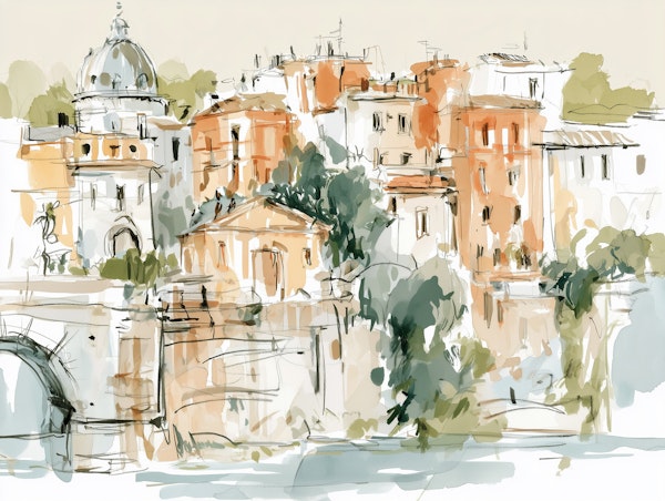 Mediterranean Old Town Sketch