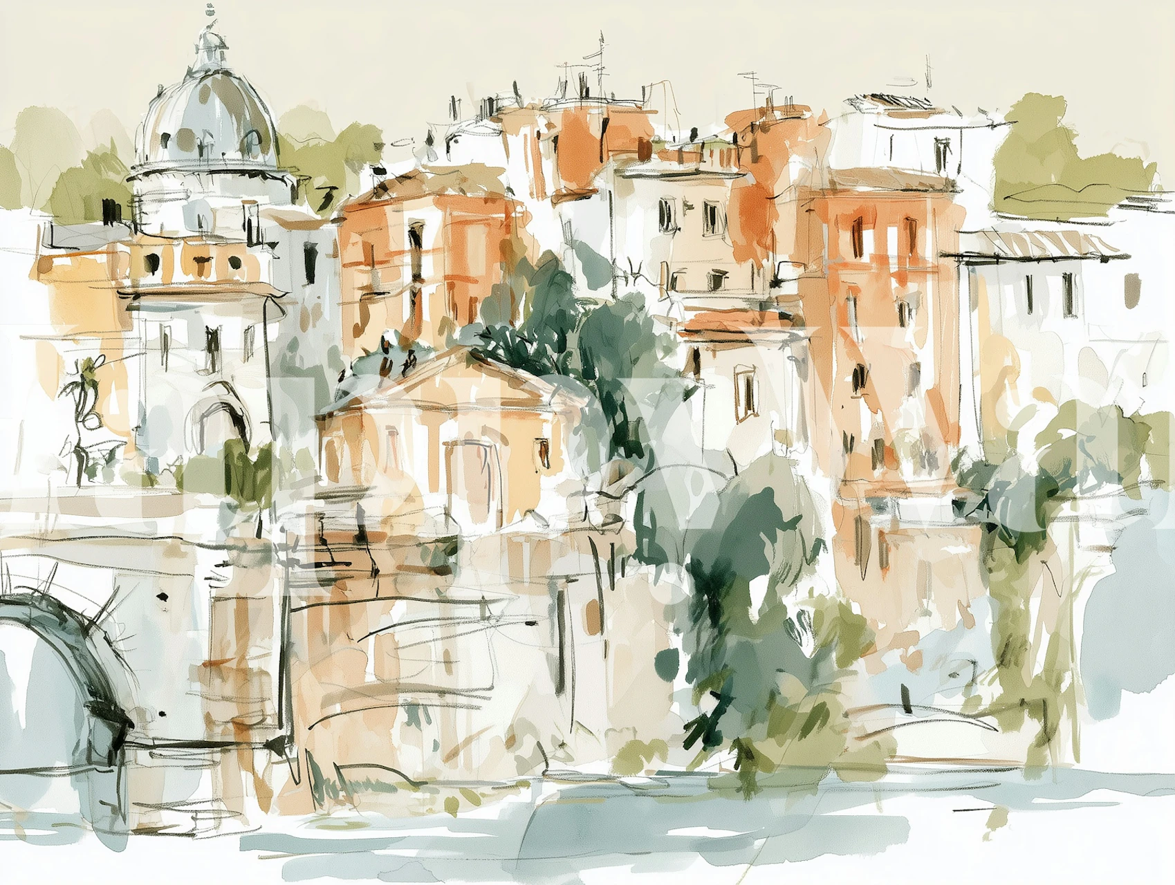 Mediterranean Old Town Sketch behang