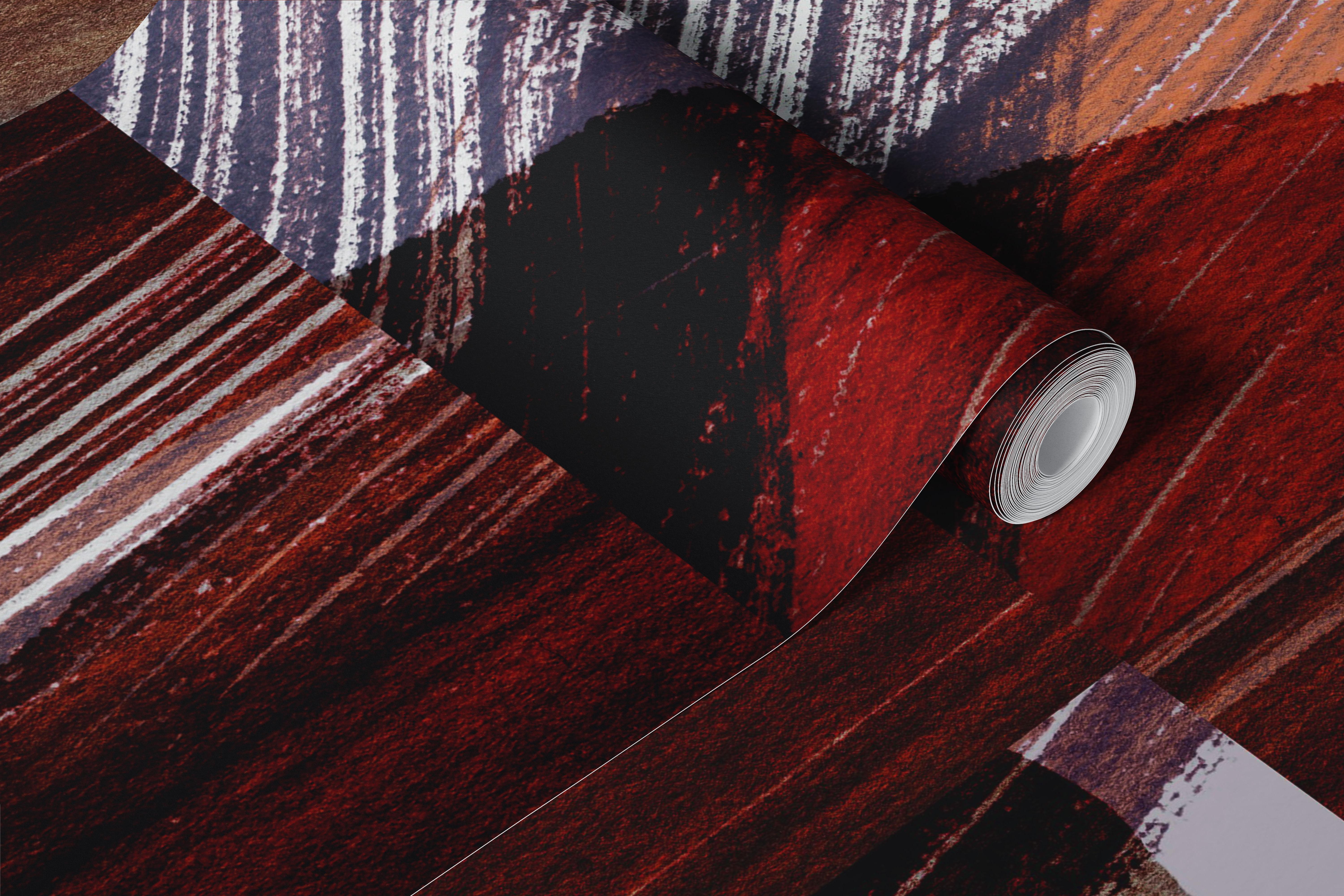 Abstract brush stroke collage wallpaper in a room