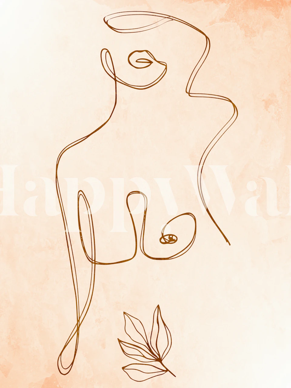 Soft Peach Minimal Line Figure tapet