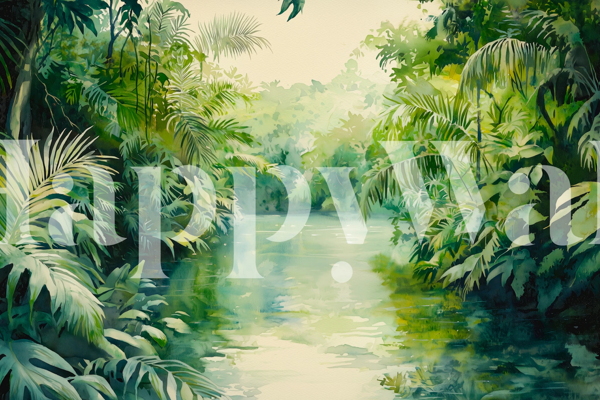 Tropical Jungle River Mist wallpaper in a room