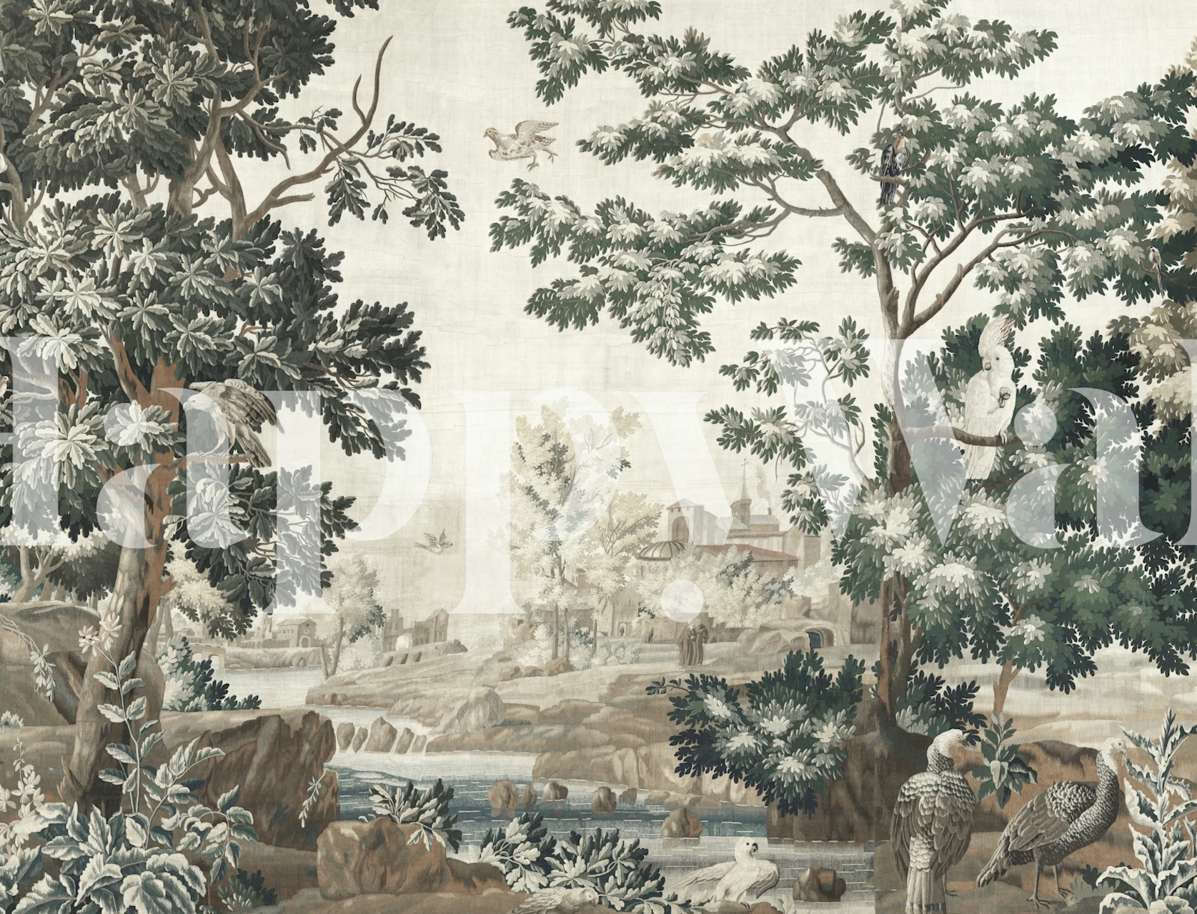 Verdure Bird Tapestry - Chestnut & Moss tapetti huoneessa