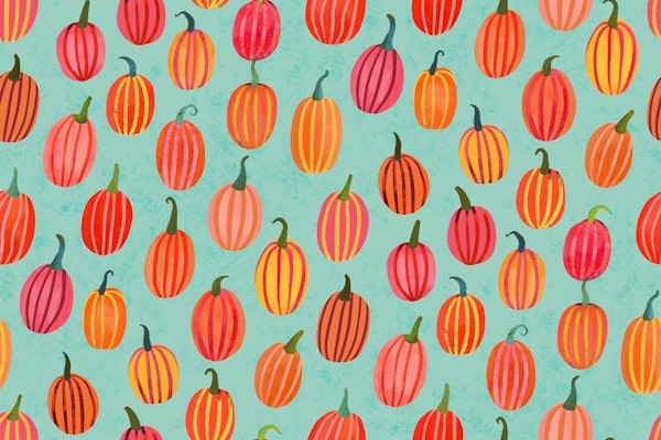 Colorful pumpkin parade on mint