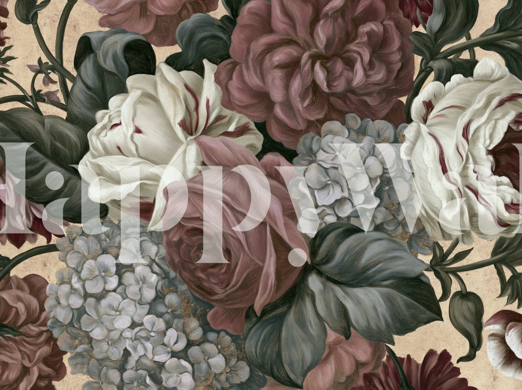 Dusty Rose Hydrangea Blooms wallpaper in a room