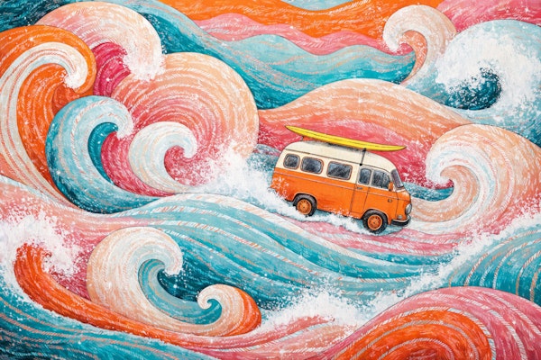 Retro Surf Van Ocean Waves