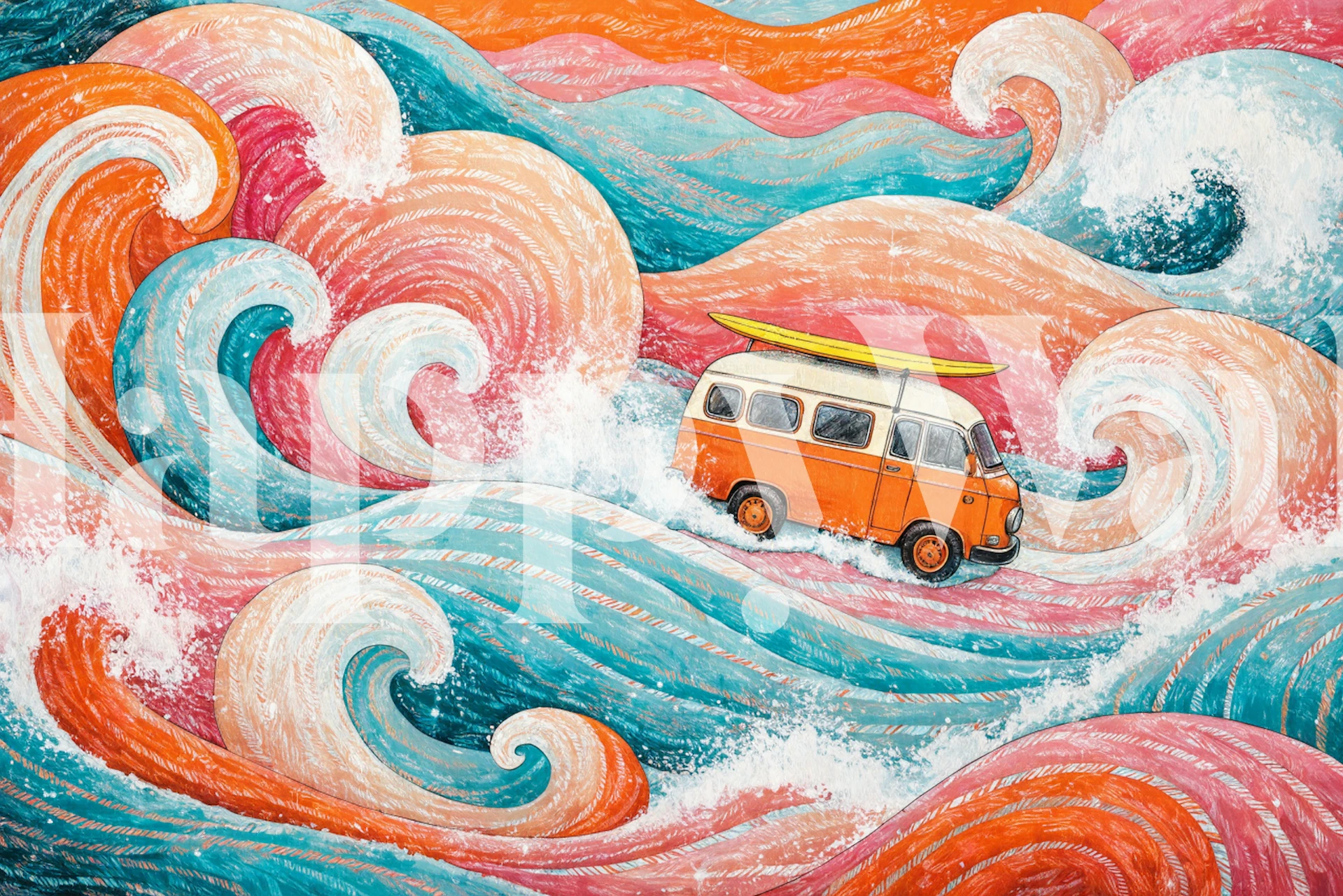 Retro Surf Van Ocean Waves papel de parede