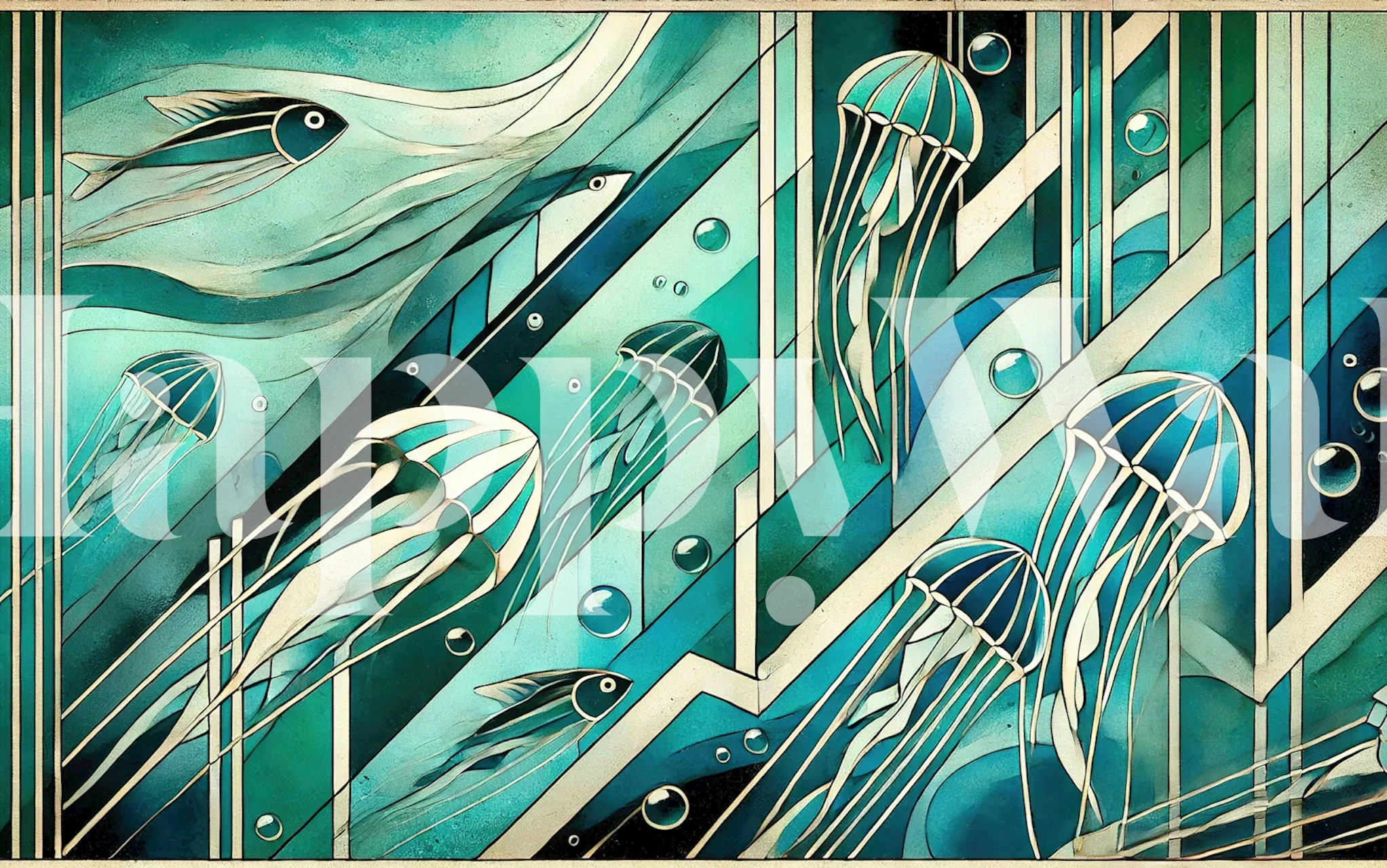Oceanic Serenade Scene Art Deco tapetissa