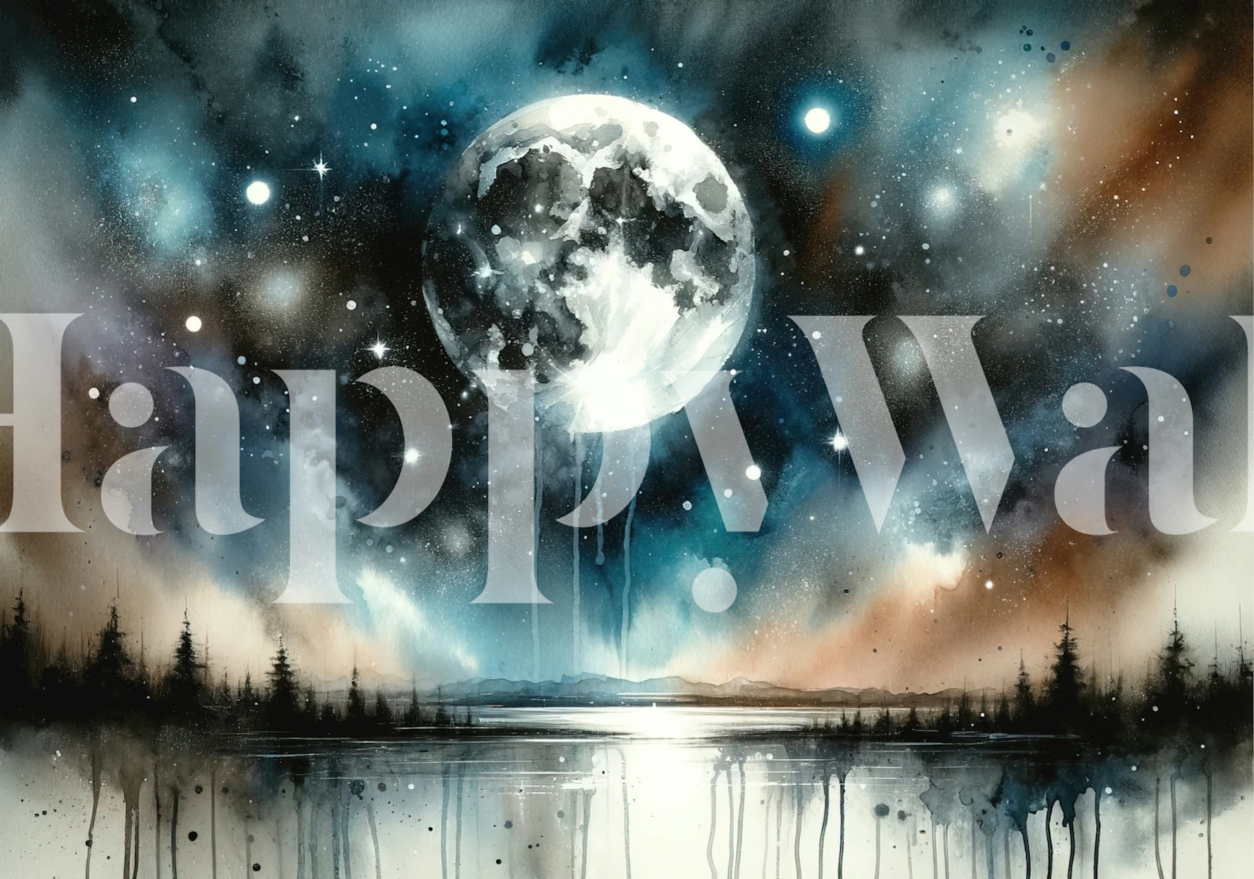 Celestial Moon Over Tranquil Lake papiers peint