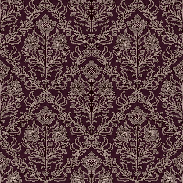 Plum and Gold Botanical Damask