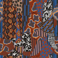 Mixed Motif Drapery Rust Brown Cobalt wallpaper
