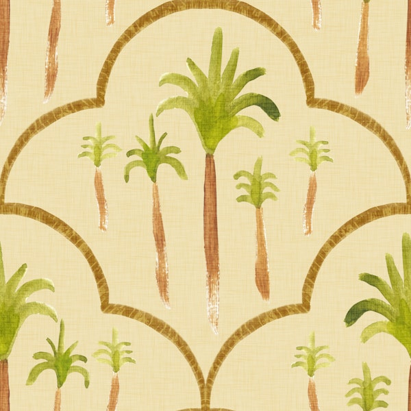 Tropical Palm Tree Trellis Pattern Sand Beige