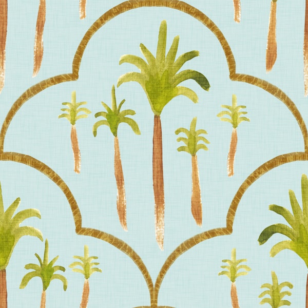 Tropical Palm Tree Trellis Pattern Sky Blue