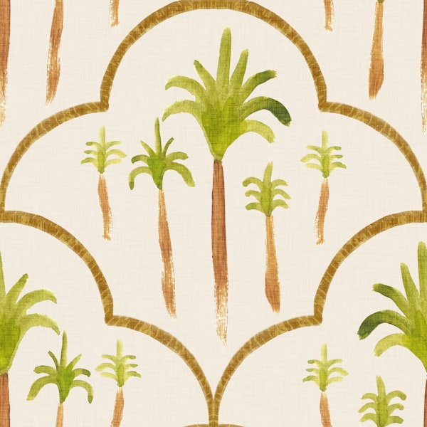 Tropical Palm Tree Trellis Pattern Cream