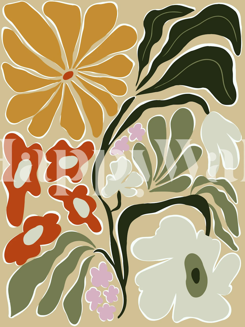 Mid-Century Floral Fantasy wallpaper in a room