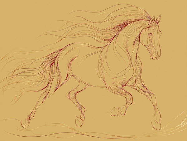 Golden Galloping Horse Sketch