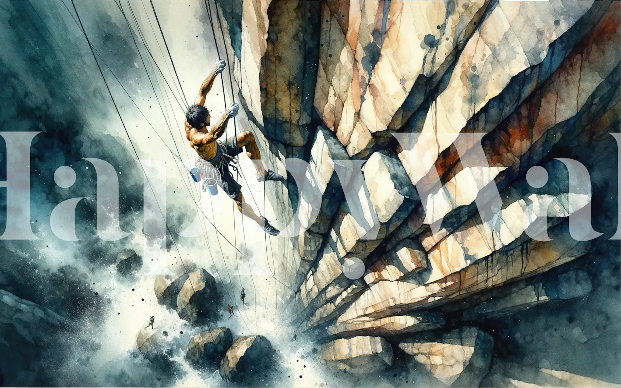Watercolor Rock Climber behang in een kamer
