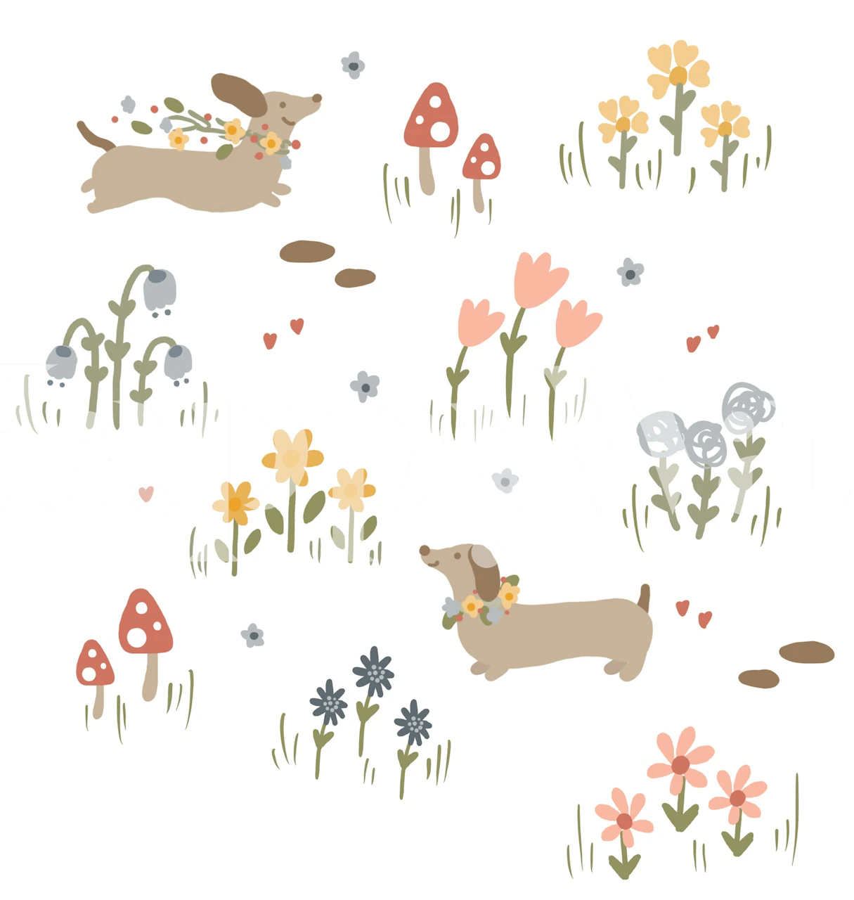 Tapeta Dachshund and Wildflowers w pokoju