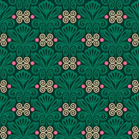 Elegant Retro Damask Blossom Scrolls Green wallpaper