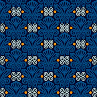 Elegant Retro Damask Blossom Scrolls Blue wallpaper