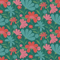 Scandinavian Teal Garden Folk Florals wallpaper