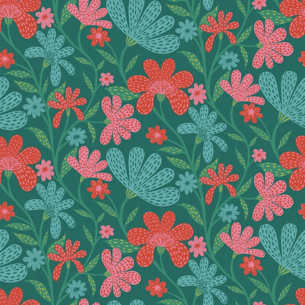 Scandinavian Teal Garden Folk Florals