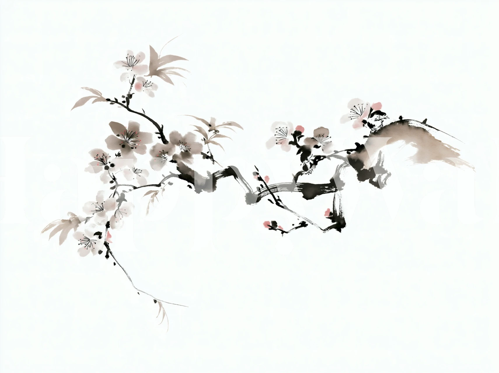 Zen Ink Cherry Blossoms wallpaper design