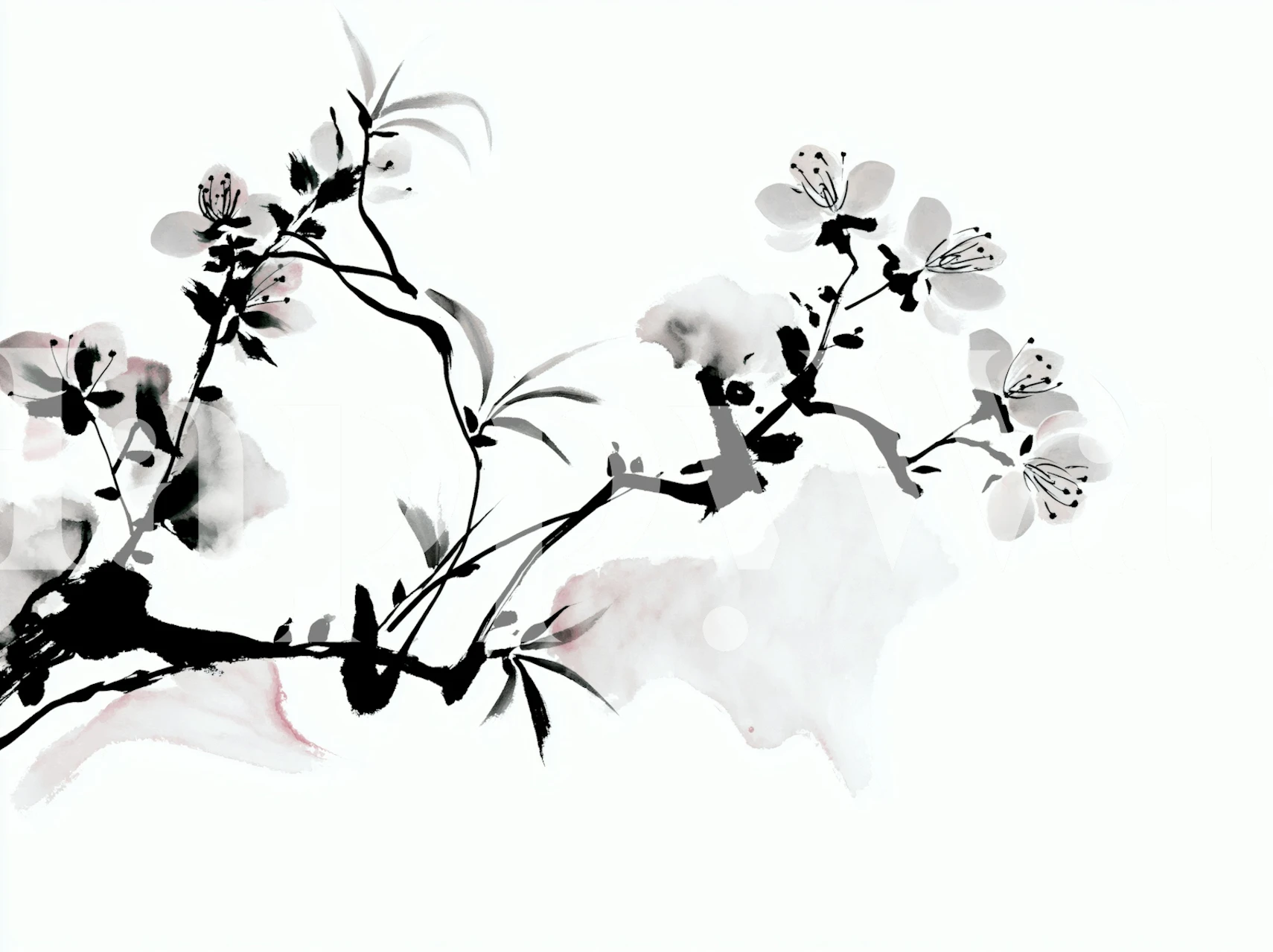 Japanese Ink Flowering Branch tapetti huoneessa