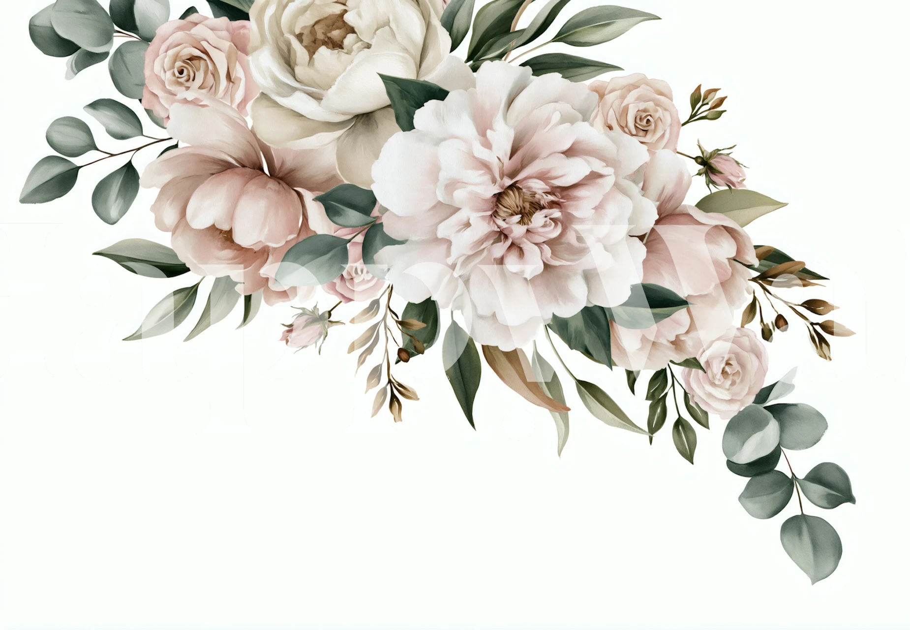 Soft pink peonies and roses wallpaper in room