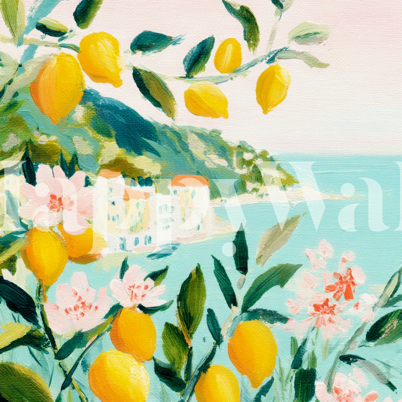 Amalfi Coast Lemon Blossoms wallpaper in a room