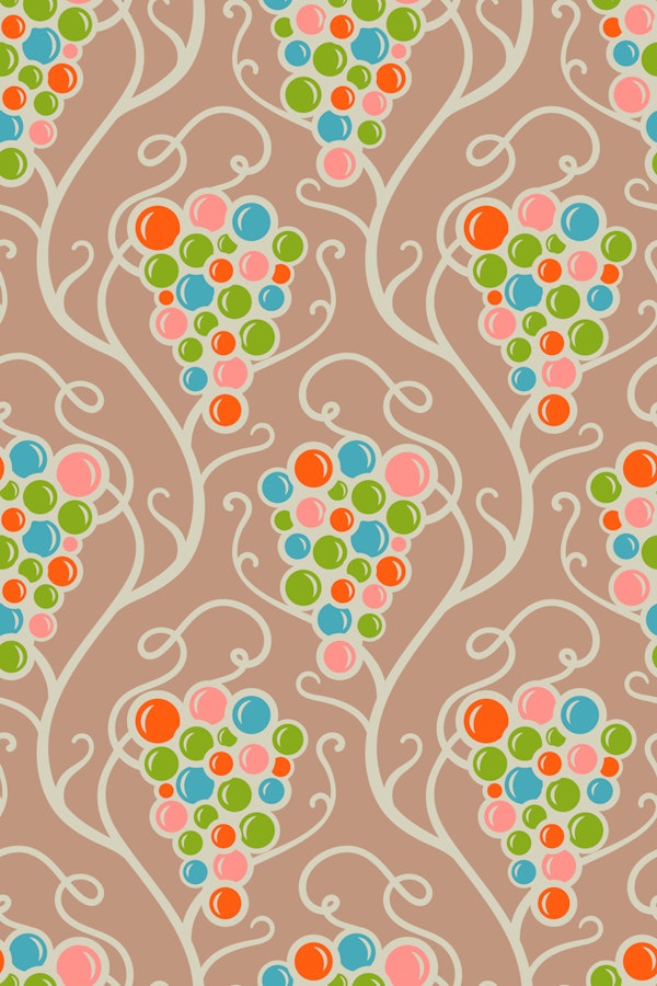 Grape Vines Retro Fresh Fruit Summer Beige