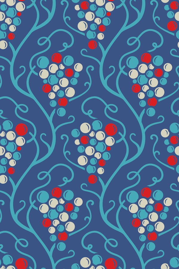 Grape Vines Retro Fresh Fruit Summer Blue