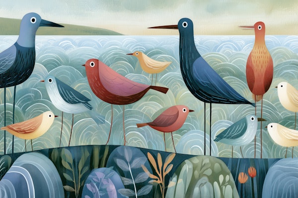 Whimsical Meadow Birds