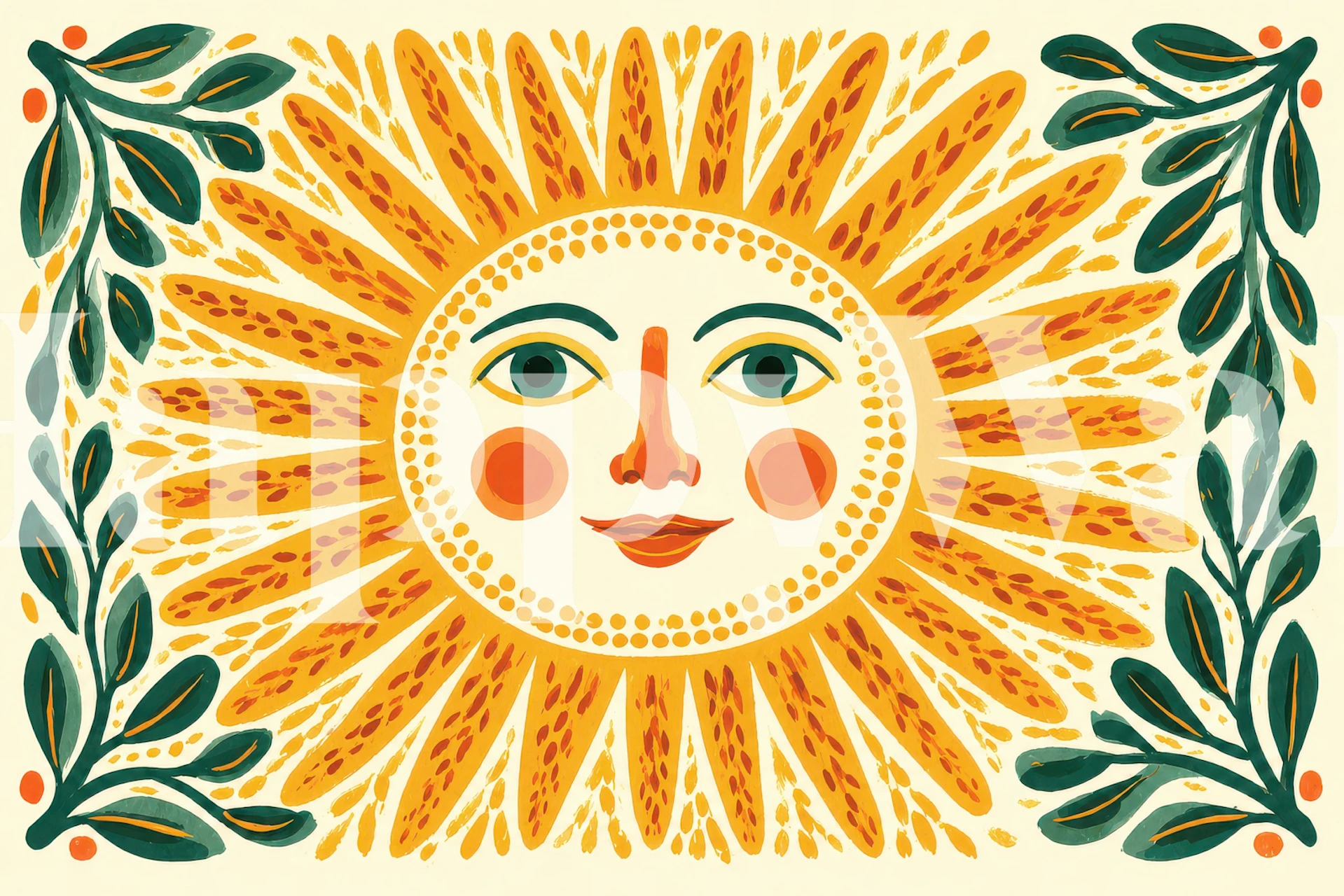 Folk Art Sunburst wallpaper in a room setting