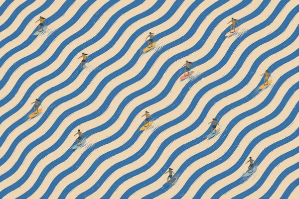 Surfers on Blue Waves
