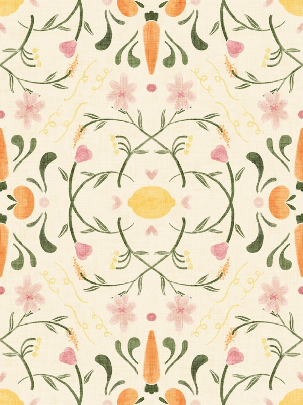 Hand drawn Folk Garden Floral Diamond pattern