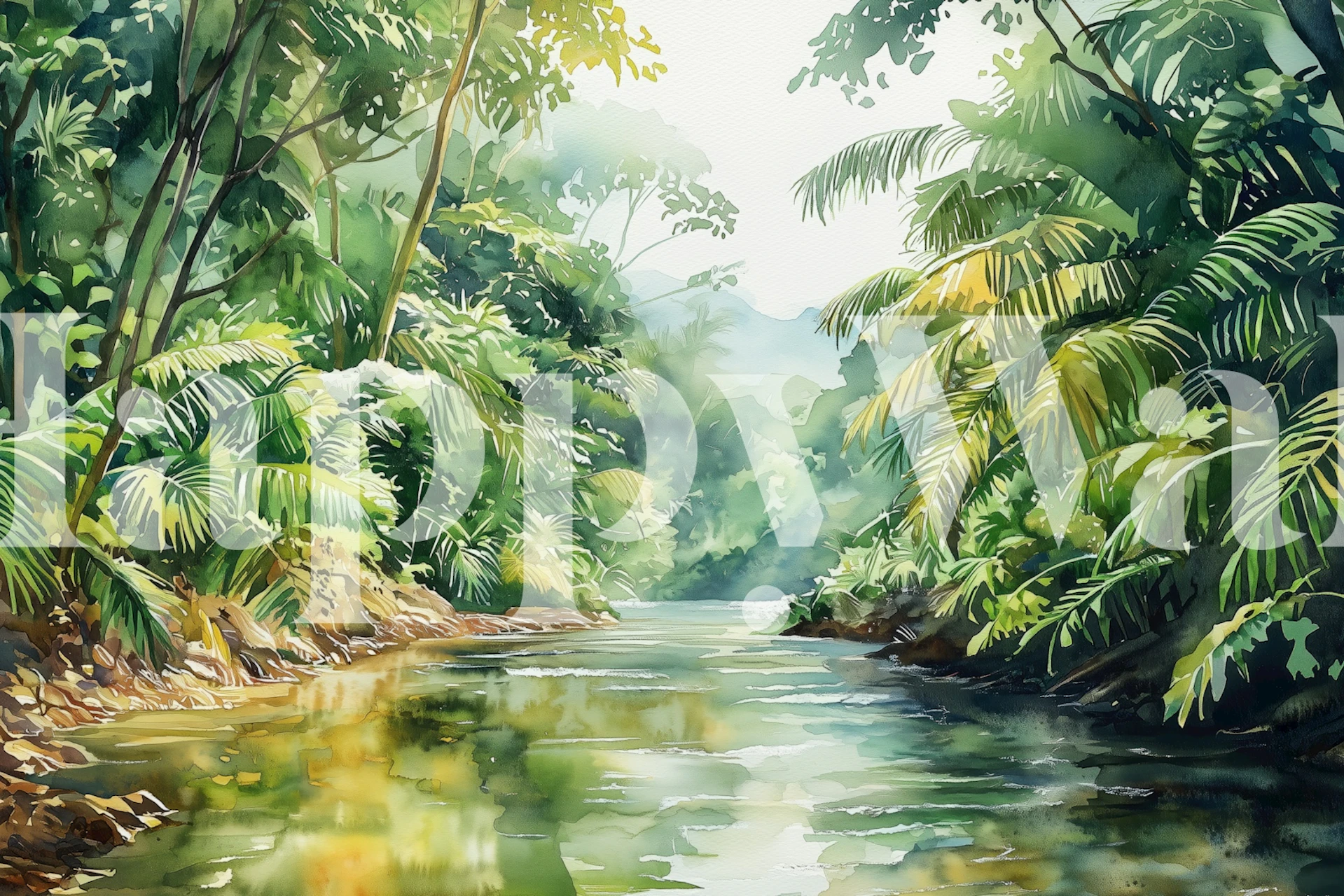 Tropical Palm River Oasis tapet i et rum