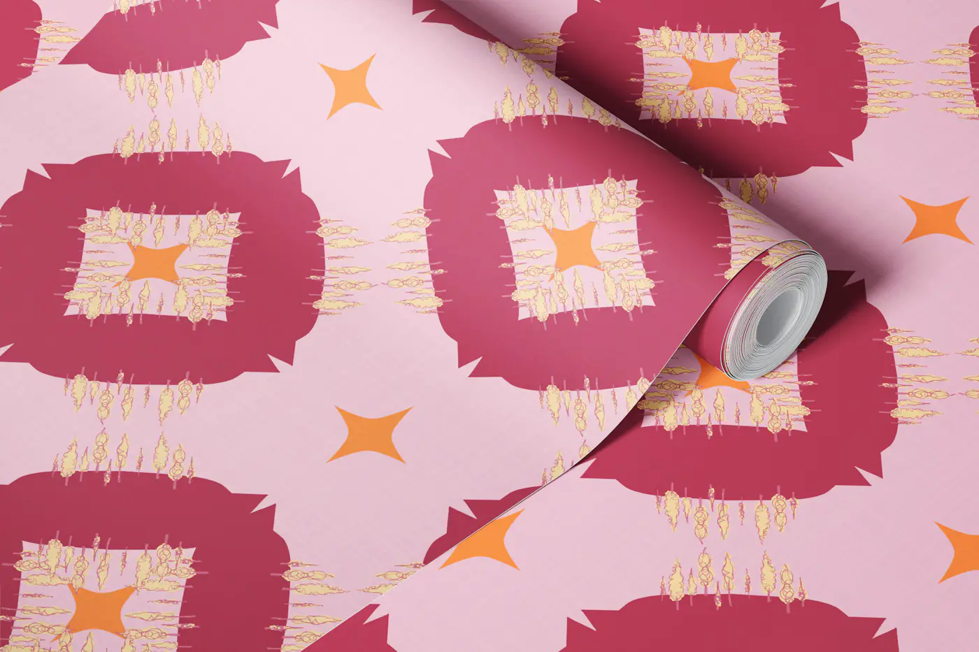 Midcentury Rose Geometric Tile wallpaper roll
