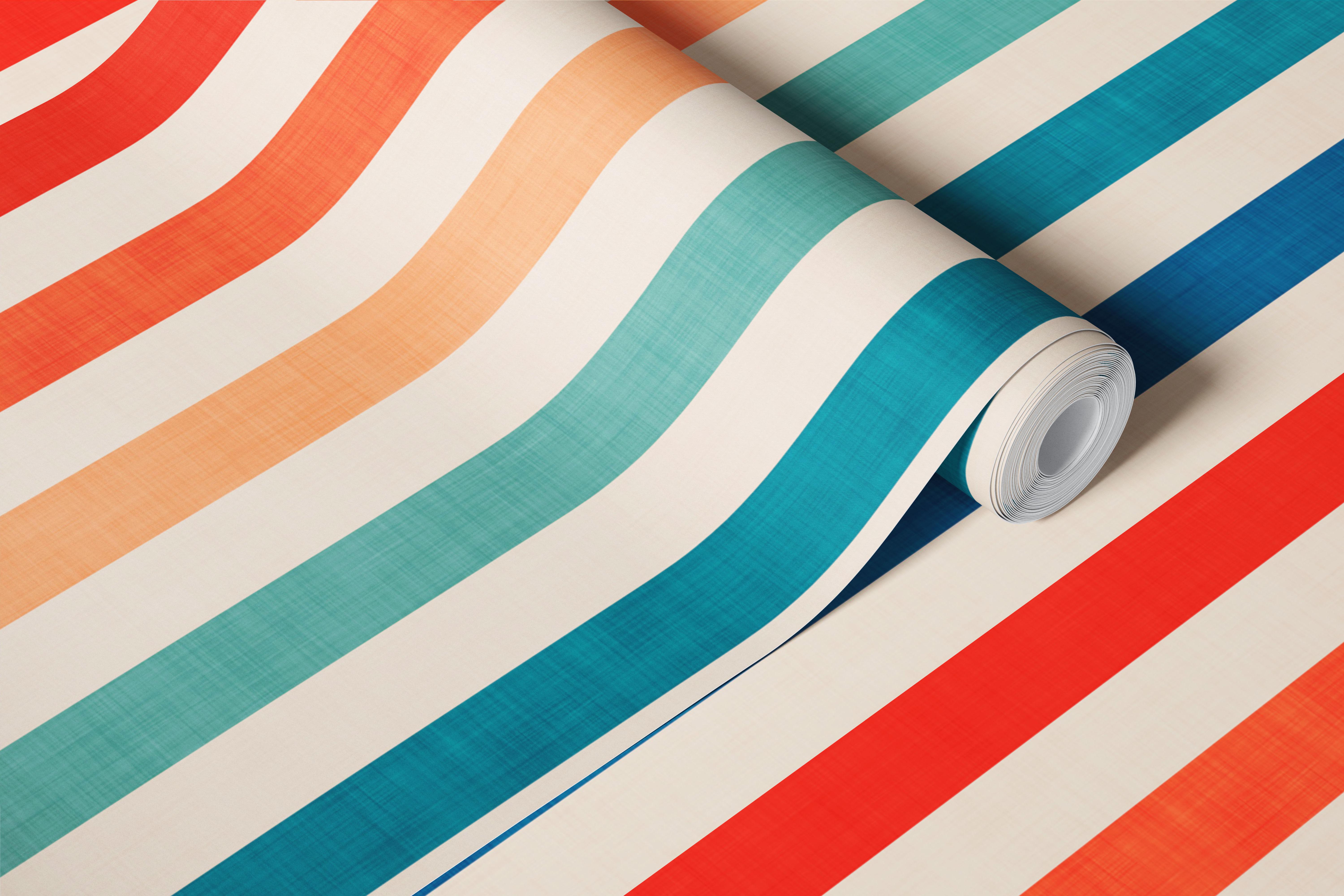Retro rainbow striped wallpaper in a room