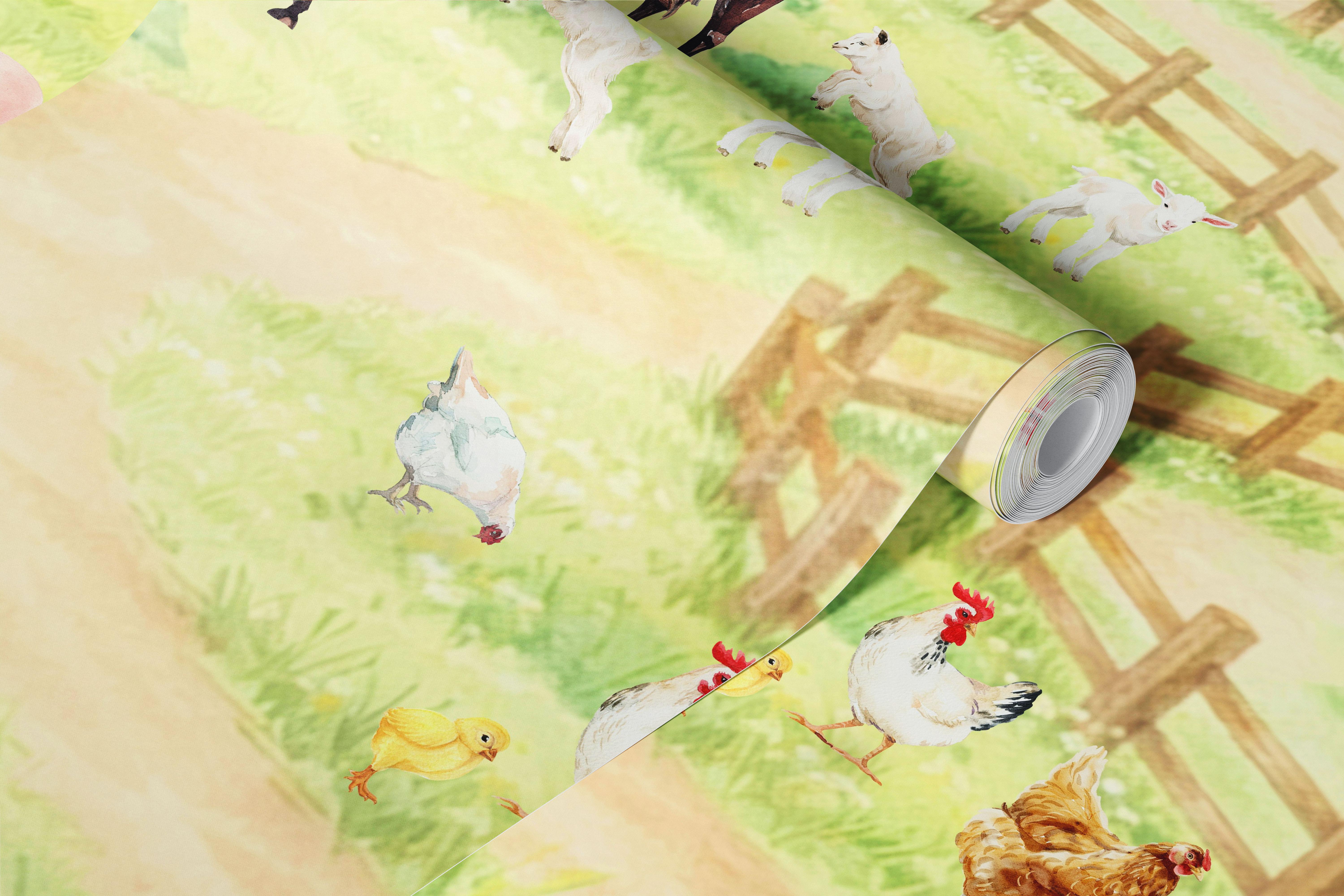 Farm animal wallpaper in a bright room (3/10)